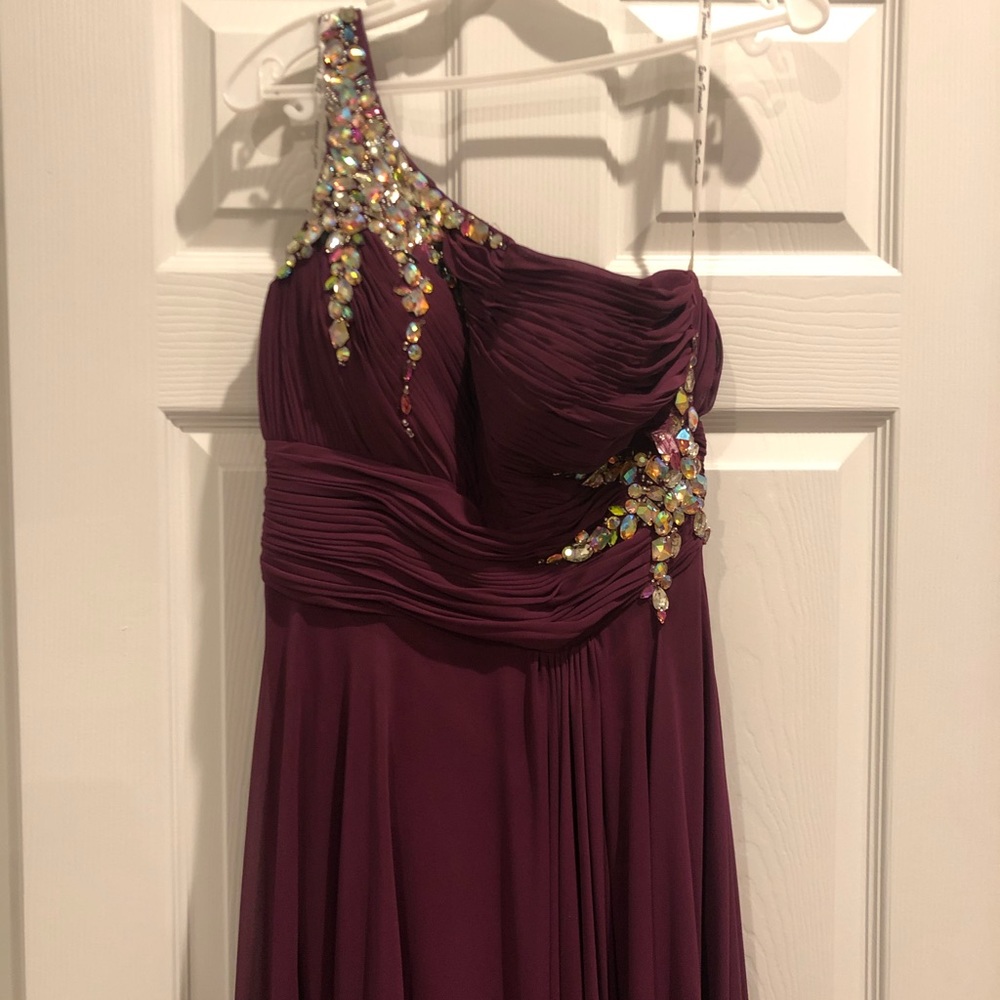 Wine Purple Beaded One Shoulder Prom Formal  Dress